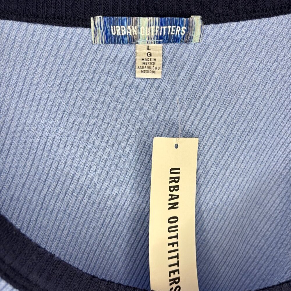 URBAN OUTFITTERS NEW Cropped 1 Shoulder Top Womens L Blue Navy Ribbed Stretch - Picture 5 of 5